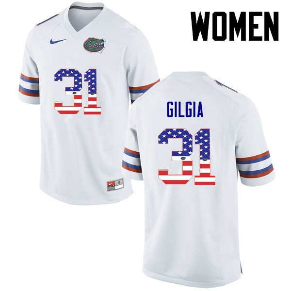 Florida Gators Women #31 Anthony Gigla College Football Jersey USA Flag Fashion White